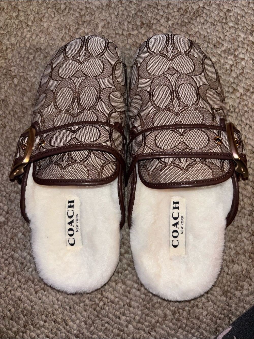 COACH Archival Buckle Clog Canvas With Shearling - Picture 6 of 9